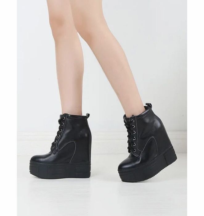 Ботинки женские на танкетке из воловьей кожи 13 см