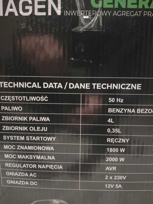 agregat prądotwórczy inwerterowy 1,8kw/230V BLANK&HAGEN