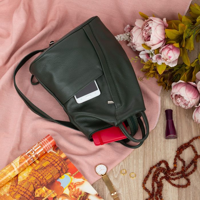 VERA PELLE plecak damski skórzany elegancki trójkątny V509 c.zielony