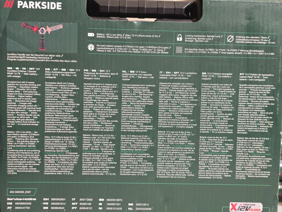 Parkside 12V Polidora sem Fios com Bateria
