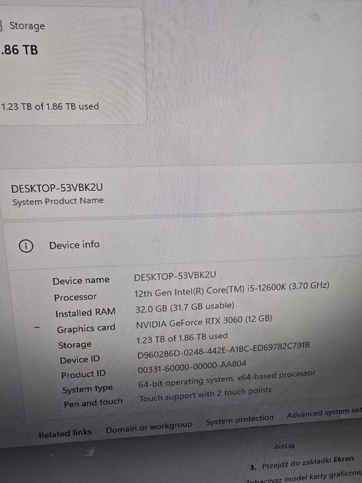 Sprzedam PC Rtx 3060 i5 12k 2tb ssd 32gb ram