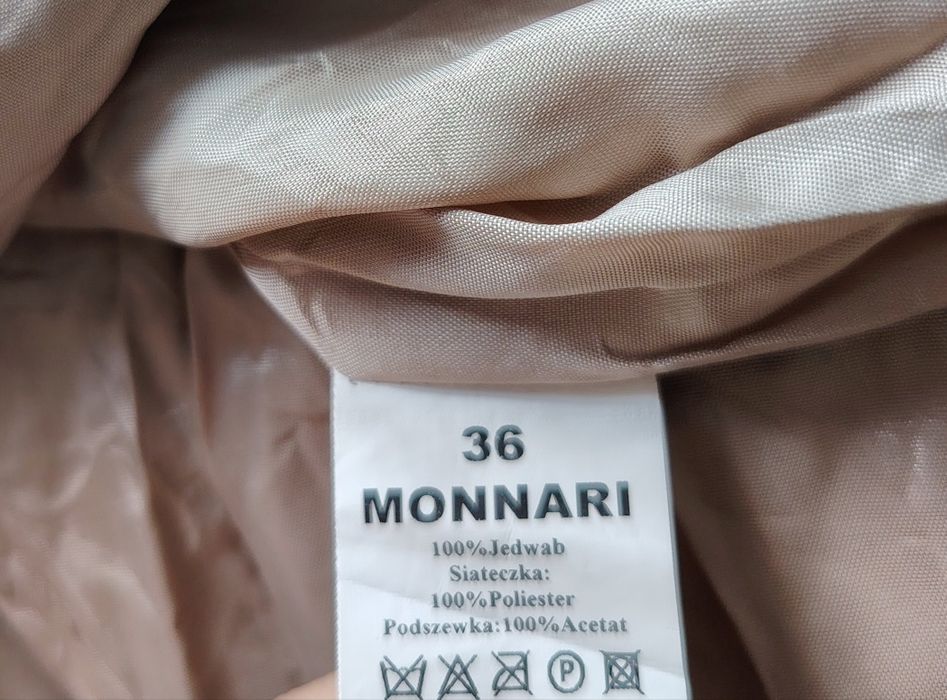 Monnari sukienka brązowo-beżowa księżniczka 100% jedwab 36