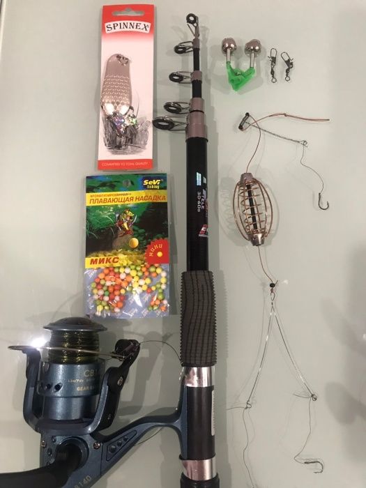 Набор спиннинг телескоп+катушка Кобра+Подарок!Набор 8 в 1