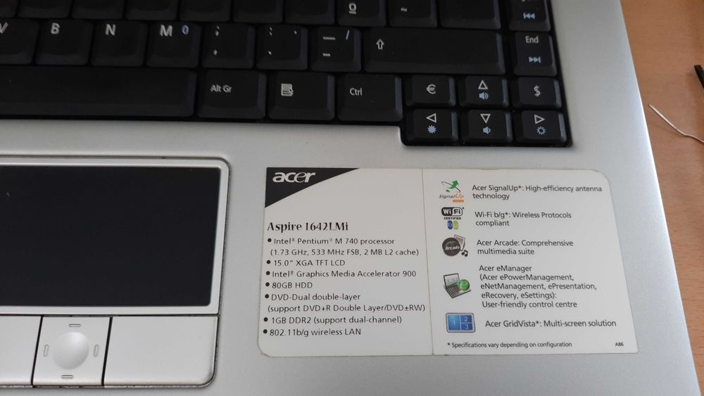 Acer Aspire 1642 LMi Computador Portátil