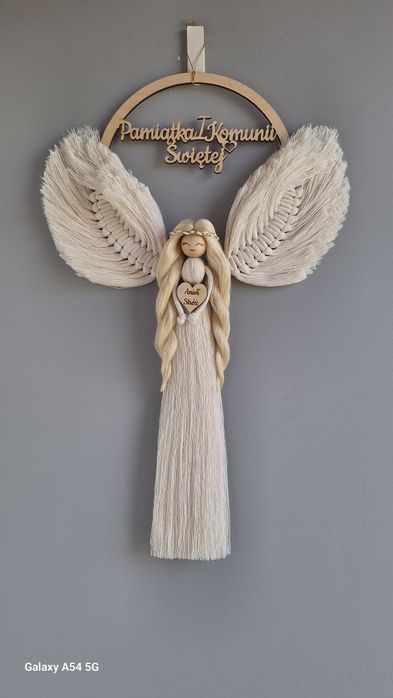 Anioł Stróż Pamitka I Komunii Świętej makrama