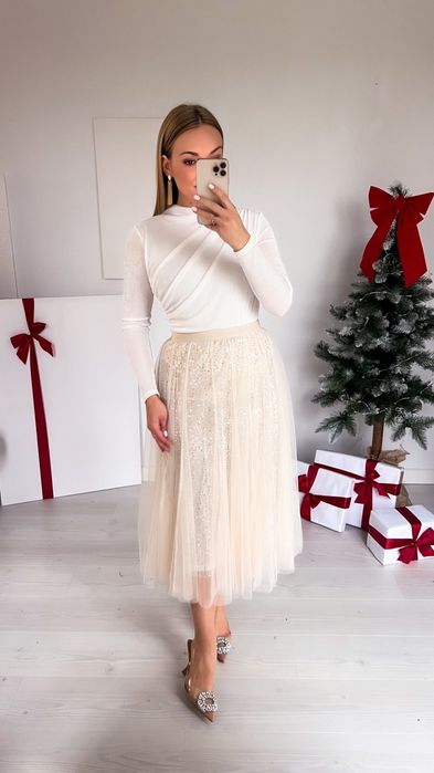 Tiulowa midi beżowa r. S/M