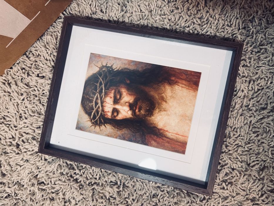 Obraz Jezus Chrystus w ramce jak drewno