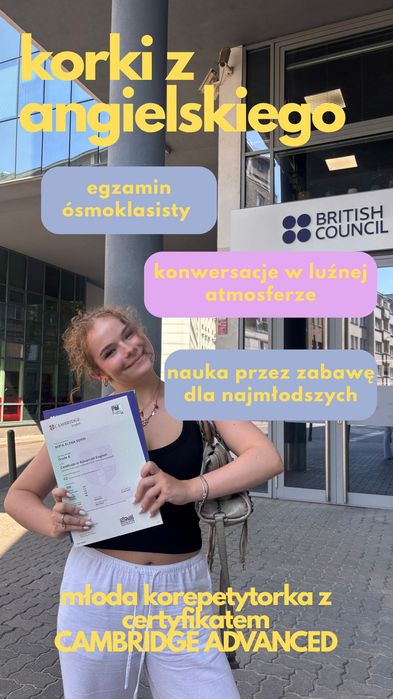 Angielski bez stresu i bez "szkolnej nudy"! Młoda korepetytorka z C2 złapie świetny język z twoim dzieckiem!