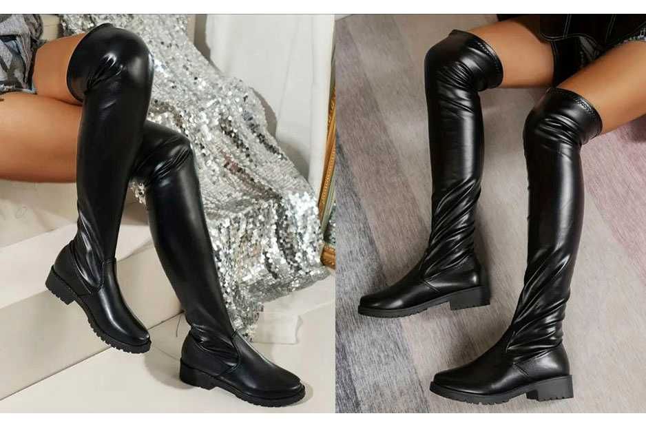 Шкіряні Ботфорти Туфлі-Чулки Сапоги Лаковая Кожа Чоботи Високі 42-43