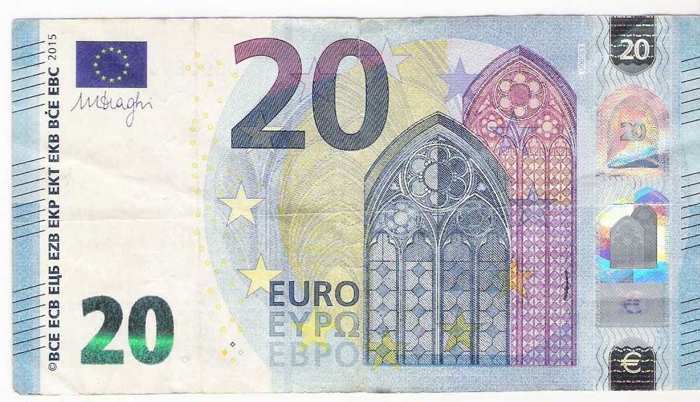 Nota 20 Euros capicua (ou troco)