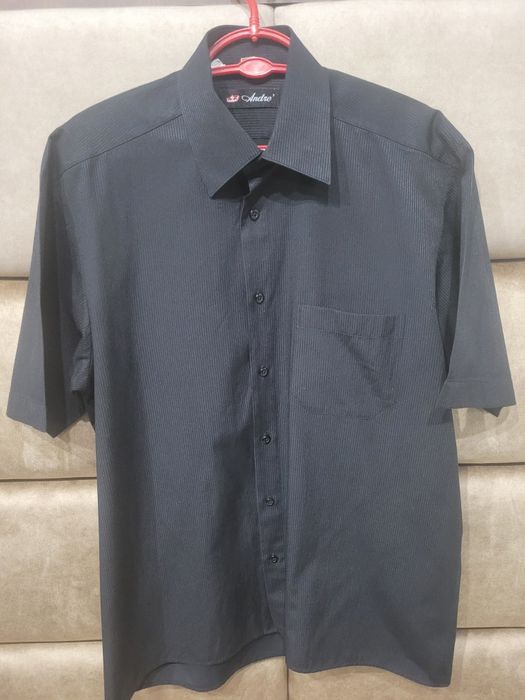 Czarna elegancka koszula męska w prążki 176/182 kołnierz 40