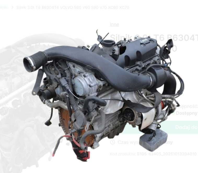 Silnik 3.0t T6 B6304T4 VOLVO S60 V60 S80 V70 XC60 XC70