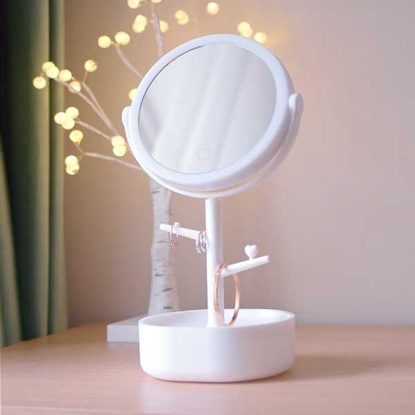 Зеркало белое круглое с отделением для бижутерии белое