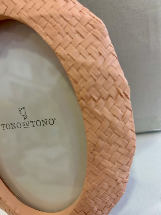 Moldura de Fotos Oval Ananás Tono Su Tono Pêssego e Dourado