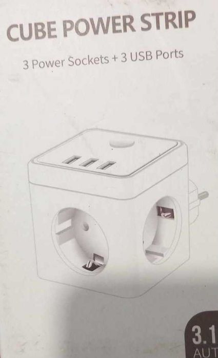 Kostka listwa scienna 3 gniazda oraz 3 usb
