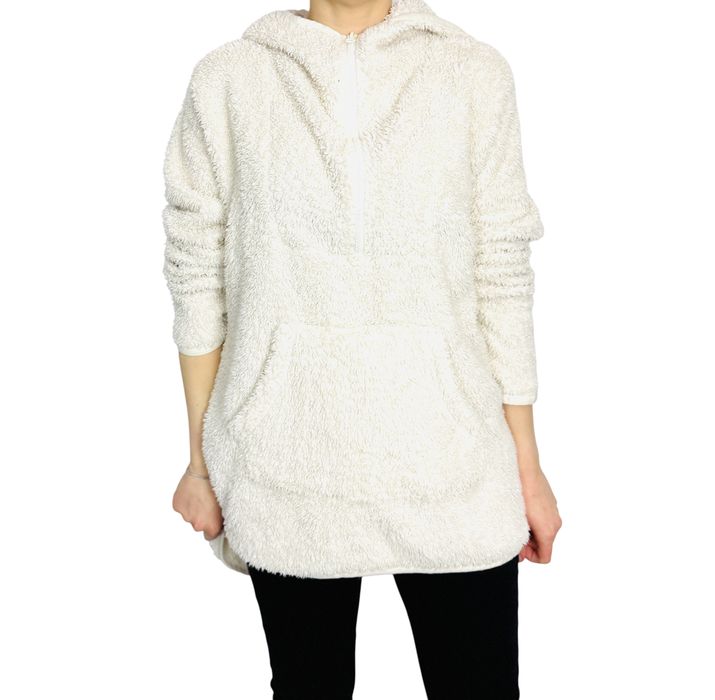 Kremowa bluza pluszowa z kapturem M 38