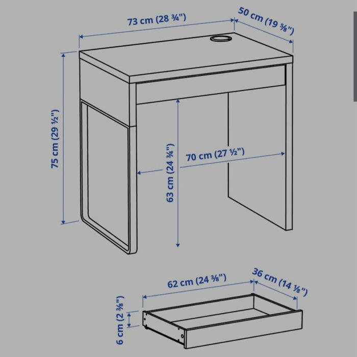 Białe biurko MICKE Ikea
Biurko, biały, 73x50 cm