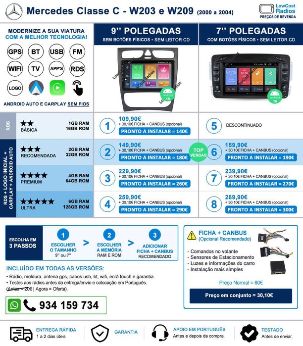#SETEMBRO | Auto Rádio GPS Android Mercedes Benz Class C - W203, W209 | CARPLAY • ANDROID AUTO