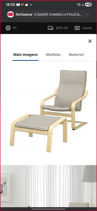 Cadeira de baloiço IKEA com apoio para os pés, com coberturas preta e branca/Bege