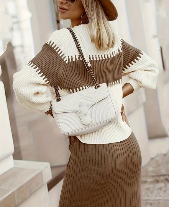 Komplet dwuczęściowy z dzianiny prążkowany  roz 38 M