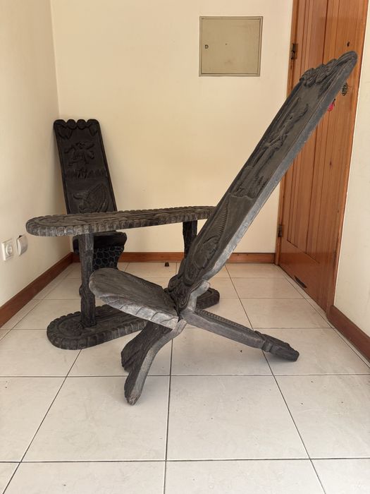 Centro de mesa e cadeiras esculpido à mão de pau preto preço negociáve