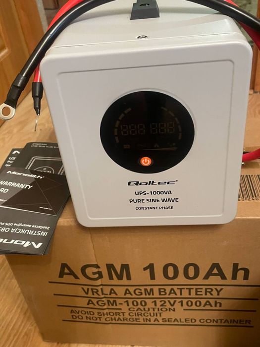 ДБЖ Qoltec Pure Sine Wave UPS 1000VA 700W та акумулятор AGM 100Ah