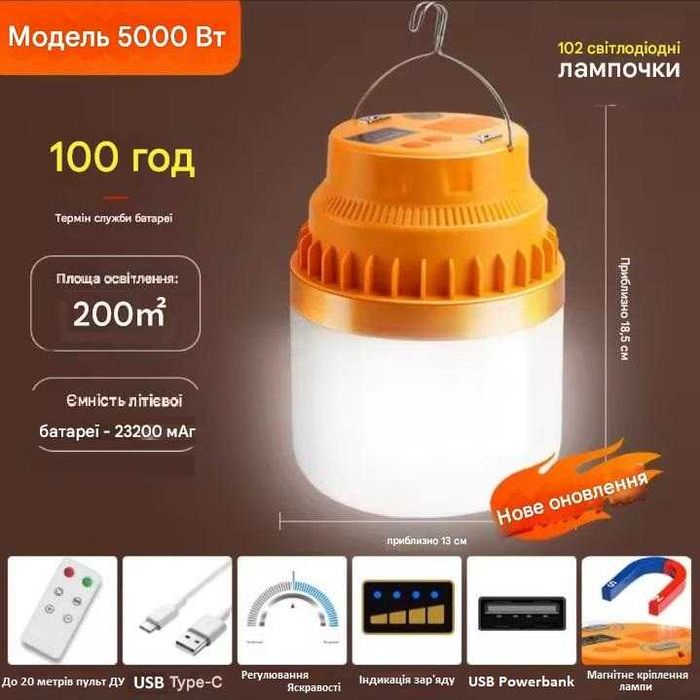 Лампа 23200мАг пульт ДУ прожектор світильник ліхтар ліхтарик Powerbank