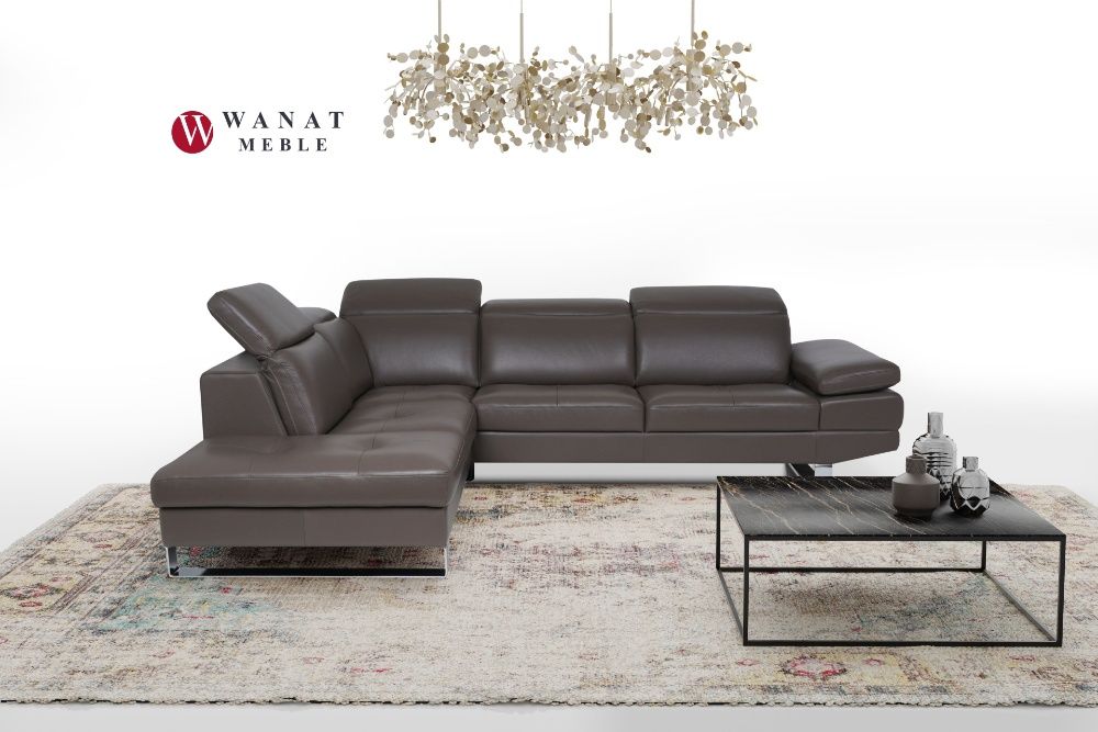 Narożnik z Regulacją zagłówków wysokie nogi Skóra