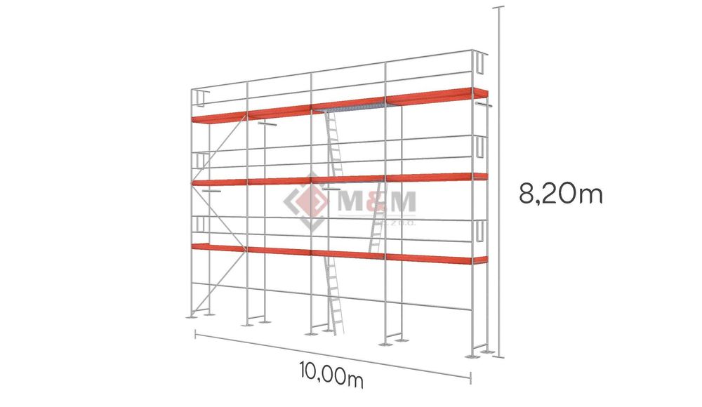 Rusztowanie elewacyjne 82 m2 używane 10x8,2 m Podest drewniany