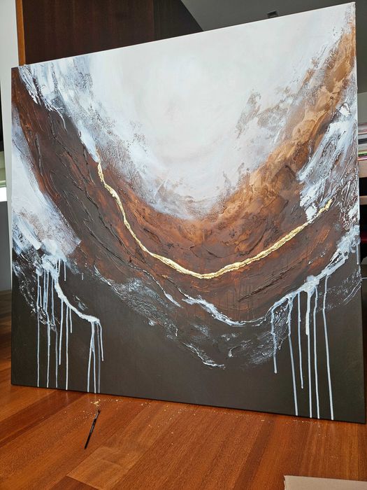 Quadro abstrato com folha dourada