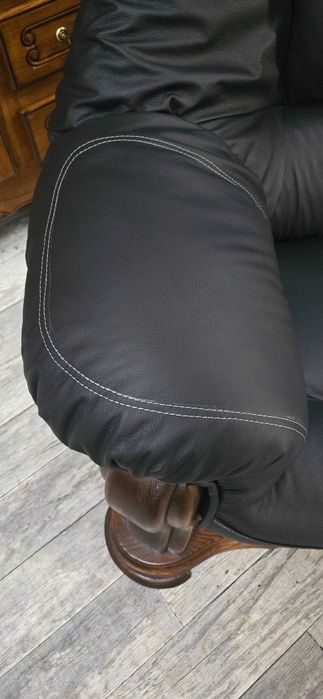 Skórzana Kanapa Na Dębowym Stelażu / Nowa Tapicerka / Skóra Naturalna