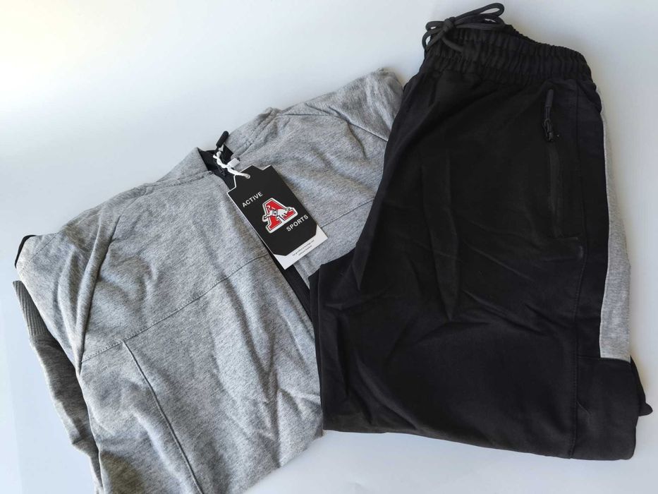 Nowy komplet męski dres spodnie czarne bluza szara  bawełna M