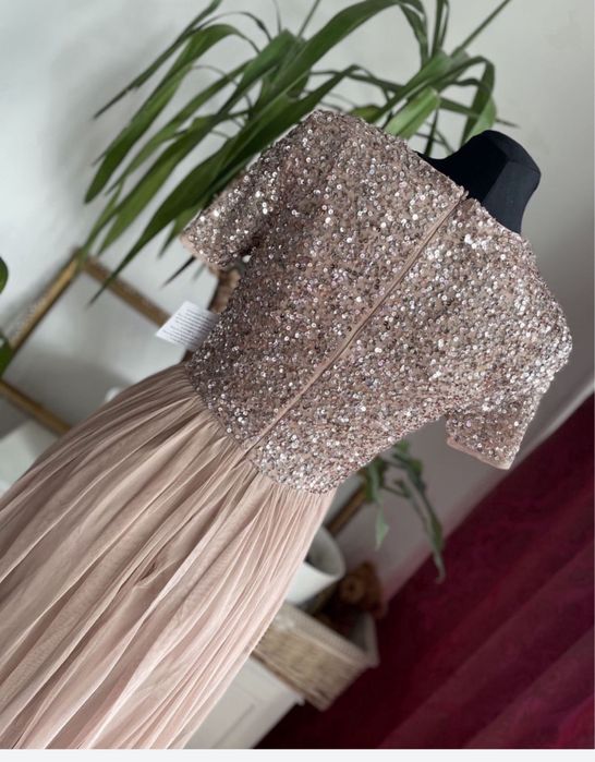 Maya deluxe cekinowa sukienka maxi tiulowa M 38 L 40