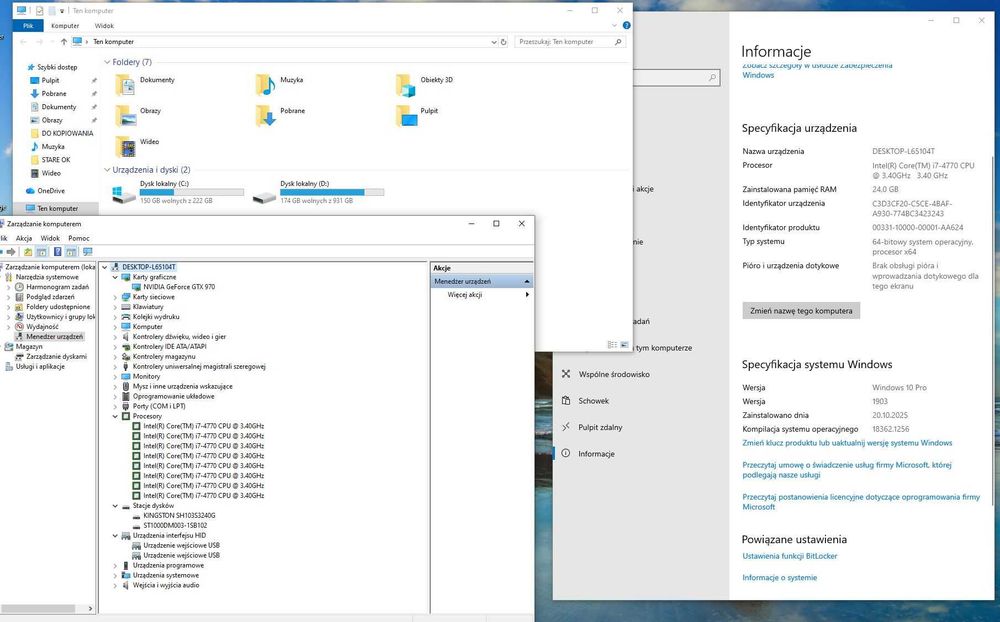 PC ARGB I7-4770\GTX 950 2GB\24GB\SSD 240GB\ 1TB\550W
