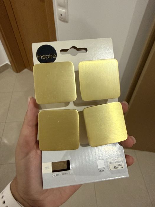 Puxadores de movel quadrado dourado (4 unidades)