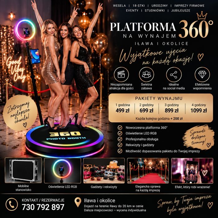 Platforma 360° na wynajem | Fotobudka 360 | Wesela, 18-stki, eventy