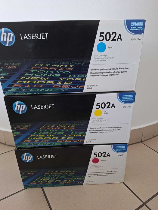 Tonery Toner Hp 502a nowe zapakowane kolory czerwony żółty niebieski
