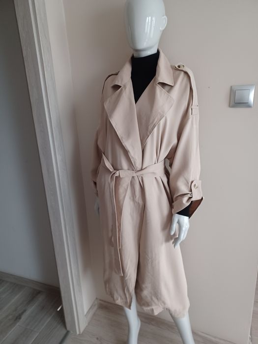 Stylowy długi trencz oversaiz casual L beżowy H&M