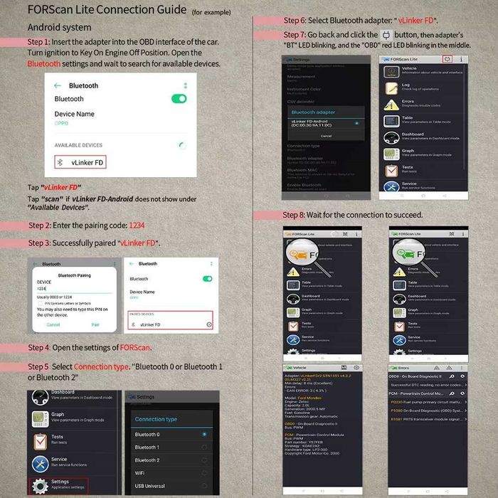 Inerfejs diagnostyczny Tester błędów VLINKER FD+ BT 4.0 Forscan