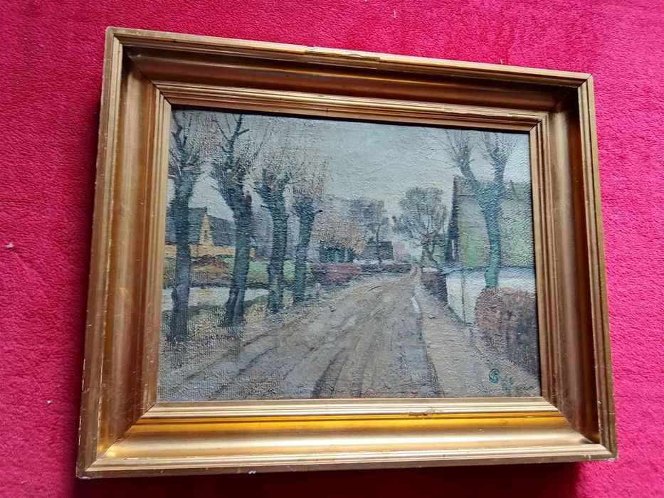 Stary obraz na płótnie sygnowany .