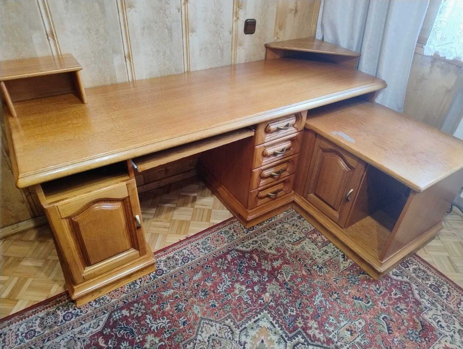 Dębowe biurko narożne Kalwaria Zebrzydowska teak lite drewno retro