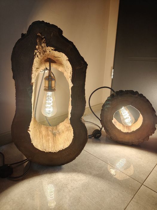 Unikatowa ręcznie robiona lampa z pnia / drewna – styl Loft / Rustic / Boho