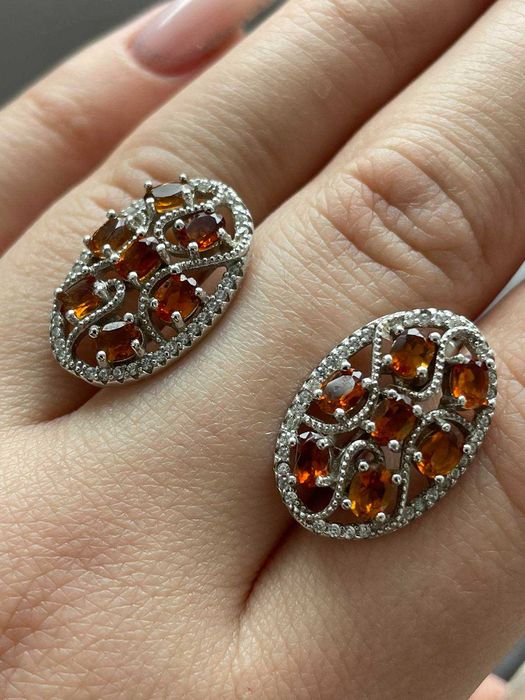 Серебряные серьги 925 пробы с натуральным цитрином