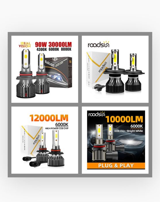 Знижка! LED лампи 6000k H1, H3, H4, H7, H8, H11, HB3, HB4, H27, T10!
