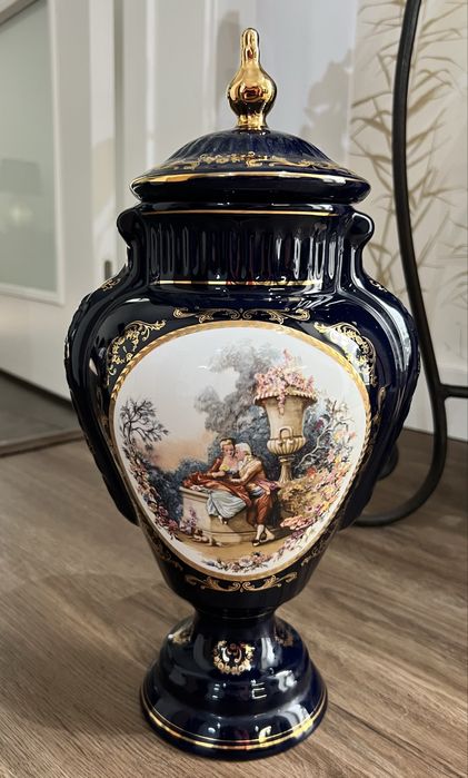 Vaso Porcelana azul Cobalto com ouro