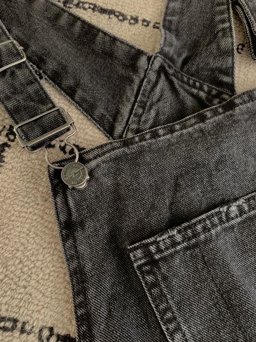 Spodnie dżinsy jeansy postarzane ogrodniczki luźne baggy skate