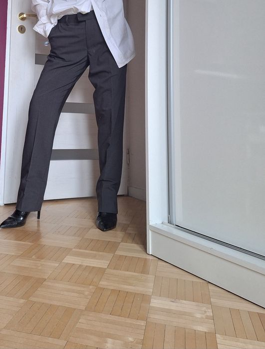 Spodnie garniturowe czarne melanż eleganckie wełna
