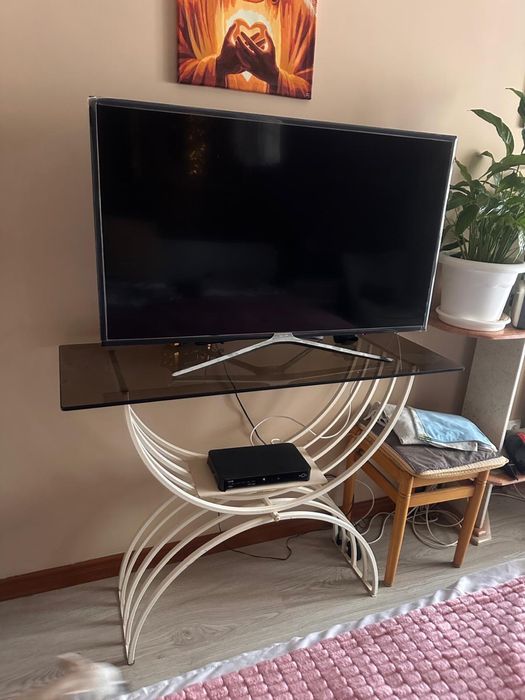 Mesa de Consola Branca com Vidro Fumado