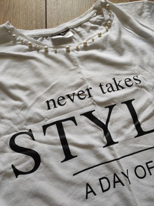 Biały t-shirt damska bluzka perły r 38 M