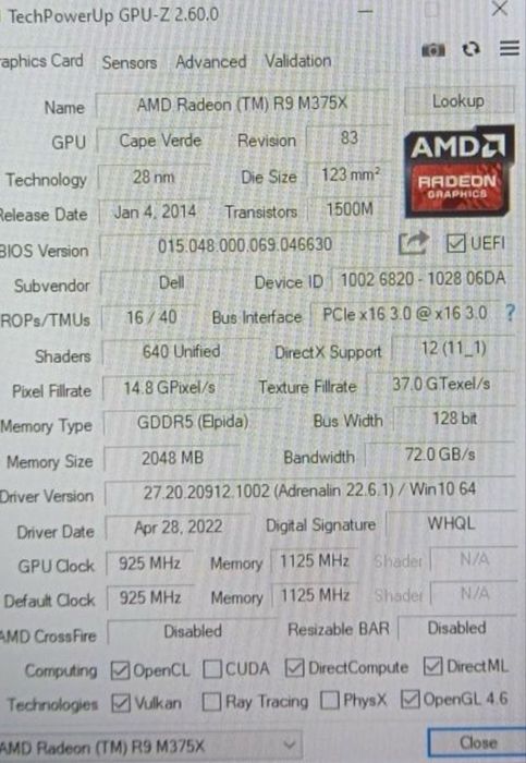 відеокарта amd radeon r9 m375x 2gb